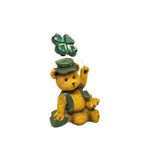 St. Patrick's Day Bear Figurine Resin Teddy Shamrock Balloon Green Vest Hat 5"